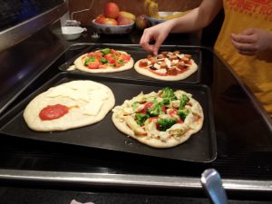Adding toppings to pizzas