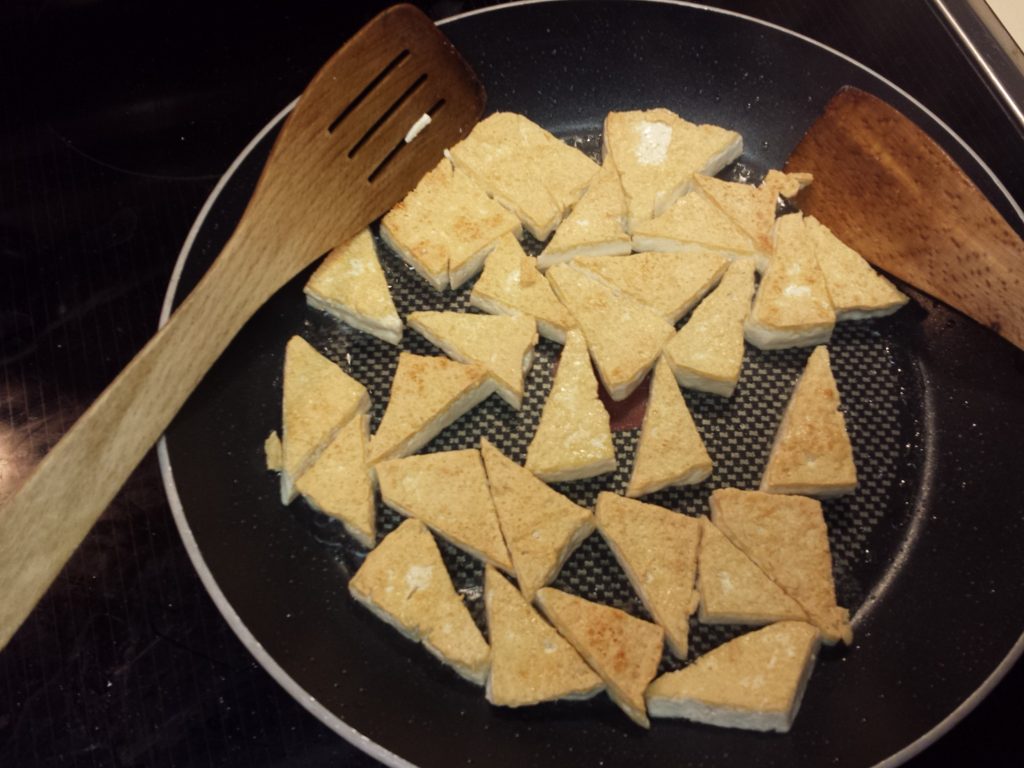Tofu triangles after cooking