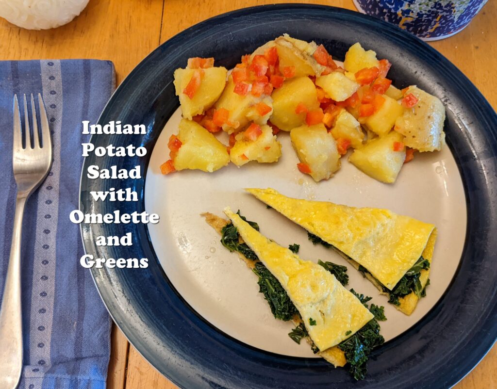 Indian Potato Salad with Omelette and Greens