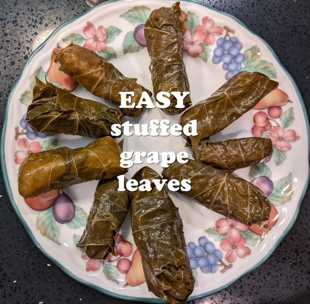 stuffed grape leaves arranged in a flower pattern